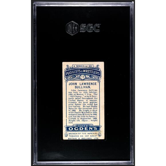 RARE 1908 Ogden's Cigarettes John L. Sullivan SGC 3 Boxing Boxer Pugilists - Picture 2 of 3